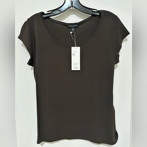 Eileen Fisher NWT brown woven silk tee blouse